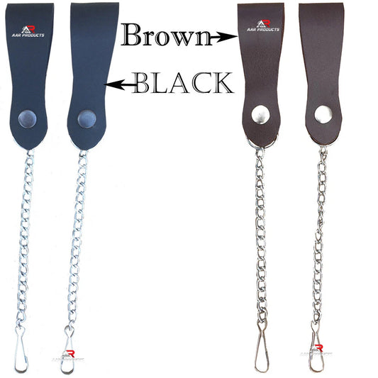Pair of Sporran Suspenders Black Brown Leather with Heavy Chain & Heavy Hook