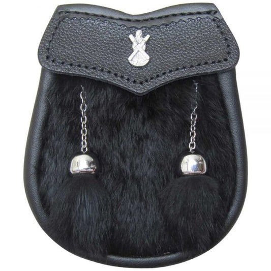 AAR Brand New Baby Black Fur Sporran with St Andrew Badge