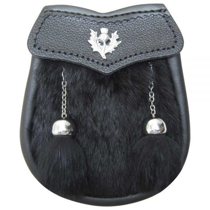 AAR Brand New Baby Black Fur Sporran with Thistle Badge