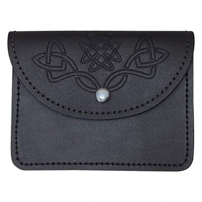 Scottish Celtic Embossed Black Leather Belt Pouch Sporran Bag Piper Drummer