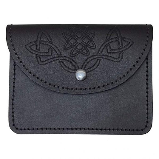 Scottish Celtic Embossed Black Leather Belt Pouch Sporran Bag Piper Drummer