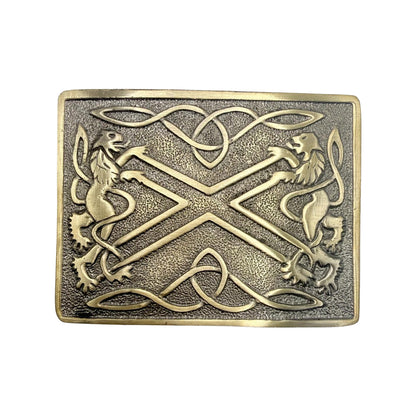 Scottish Saltire & Lion Kilt Belt Buckle Chrome/ Antique/ Black Finish Band