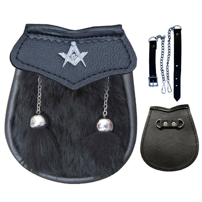 AAR Boys Sporran Black Rabbit Fur 2 Tassels Free Leather Belt Chain Multi Design