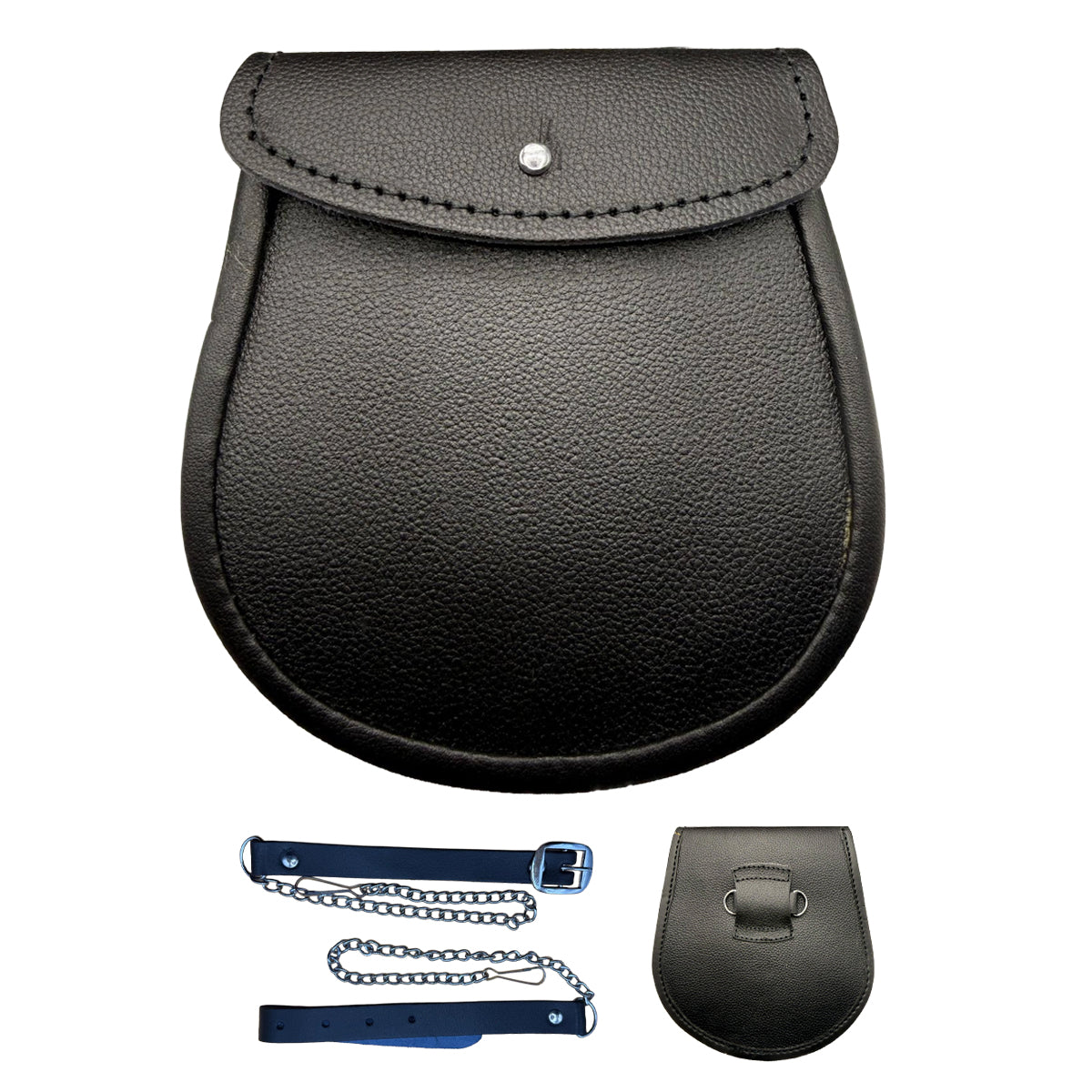 AAR Brand New Black Leather Kilt Sporran with Free Chain & Straps