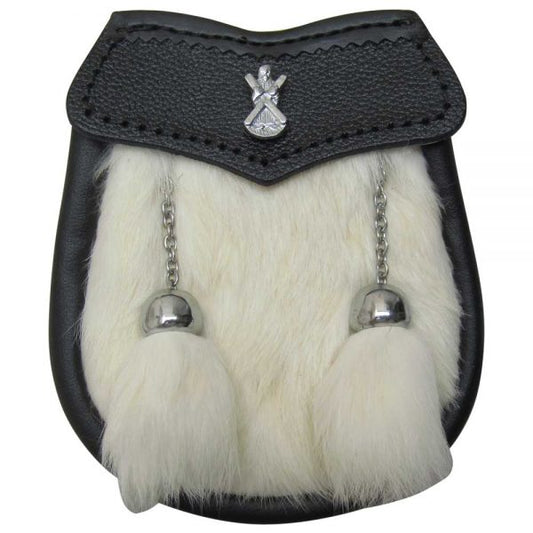 AAR Brand New Baby White Fur Sporran with St Andrew Badge
