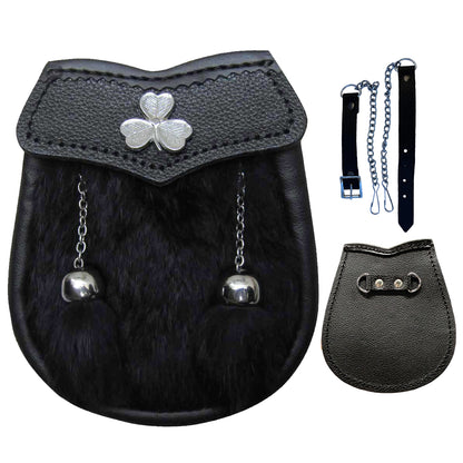 AAR Boys Sporran Black Rabbit Fur 2 Tassels Free Leather Belt Chain Multi Design