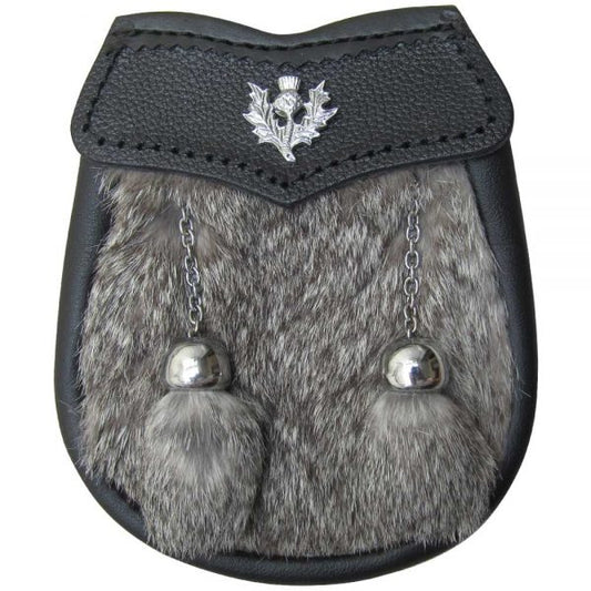 AAR Brand New Baby Grey Fur Sporran with Thistle Badge