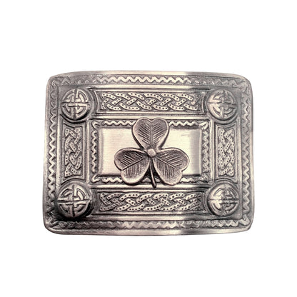 AAR Scottish Kilt Belt Buckle Celtic Studs with Irish Shamrock badge Antique Plated