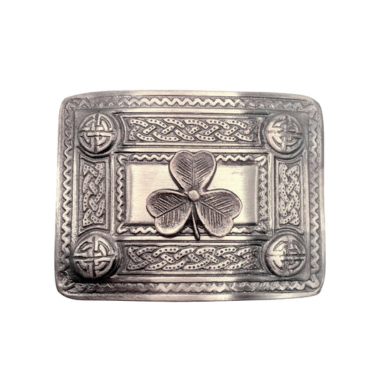 AAR Scottish Kilt Belt Buckle Celtic Studs with Irish Shamrock badge Antique Plated