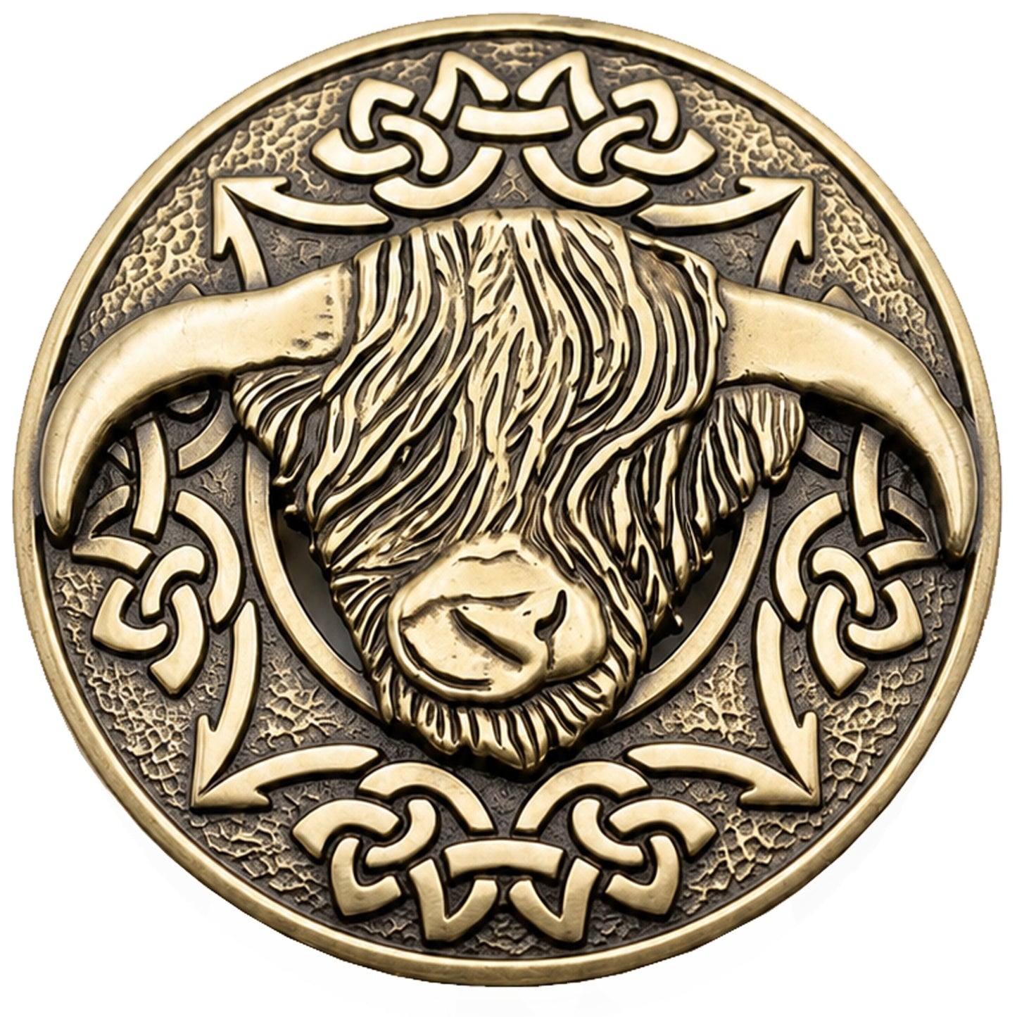 Highland Cow Kilt Brooch with Celtic Knot, Scottish Tartan Plaid Sash Pin, Antique Finish Alloy Brooch for Men