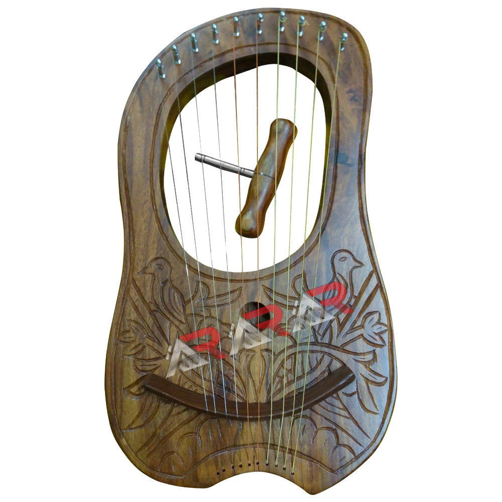 Lyre Harp 10 Metal Strings Rosewood 4 Bird Free Bag + Tuning Key Scottish