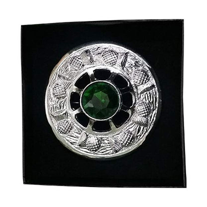 AAR Scottish Highland Kilt Fly Plaid Brooch Thistle Design Chrome Finish 3 inch
