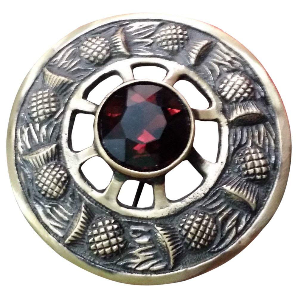 AAR Scottish Highland Kilt Fly Plaid Brooch Thistle Design Antique Finish 3 inch (Brown)