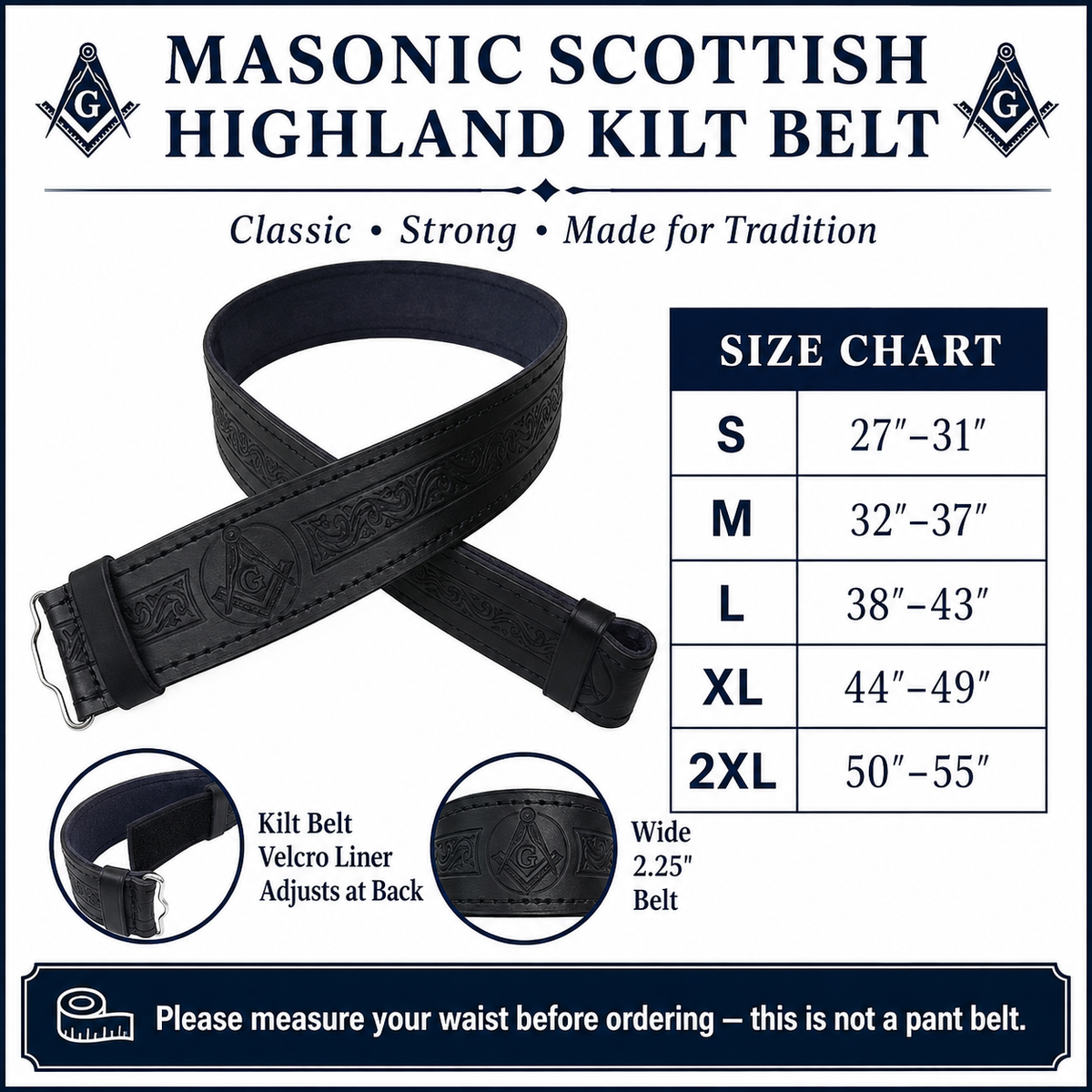 Masonic Kilt belt without Buckle