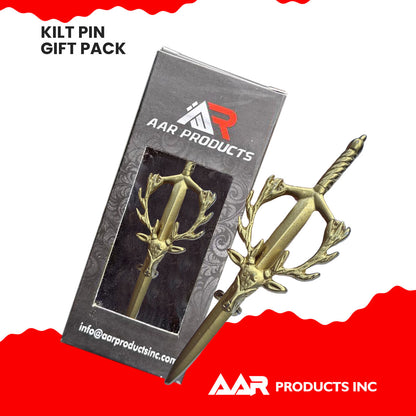 Scottish Kilt Pins Stag Head Highland Swivel Fastening Gold Finish