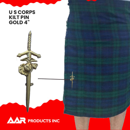 AAR Scottish US Marine Corps Kilt Pin 4" Gold Finish
