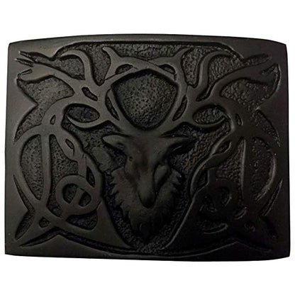 AAR Scottish Kilt Belt Buckle Stag Head - 3" X 2.1/4 Jet Black Plated