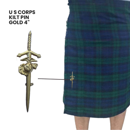 AAR Scottish US Marine Corps Kilt Pin 4" Gold Finish