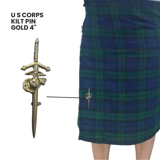 AAR Scottish US Marine Corps Kilt Pin 4" Gold Finish