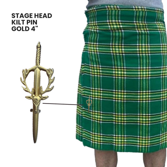 Scottish Kilt Pins Stag Head Highland Swivel Fastening Gold Finish
