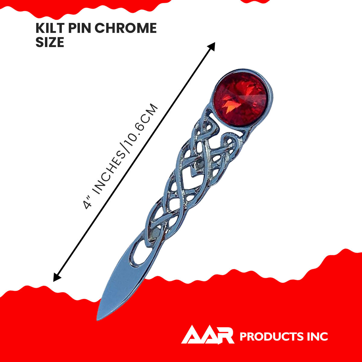 Scottish Kilt Pin Highland Celtic Knot Stone kilt Pins Chrome Red Stone