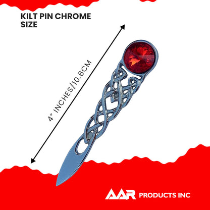 Scottish Kilt Pin Highland Celtic Knot Stone kilt Pins Chrome Red Stone