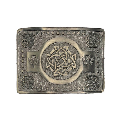 Scottish Buckle Kilt Belt Highland Celtic Knot Work Antique, Chrome and Black Finish