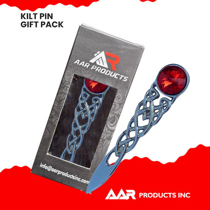 Scottish Kilt Pin Highland Celtic Knot Stone kilt Pins Chrome Red Stone