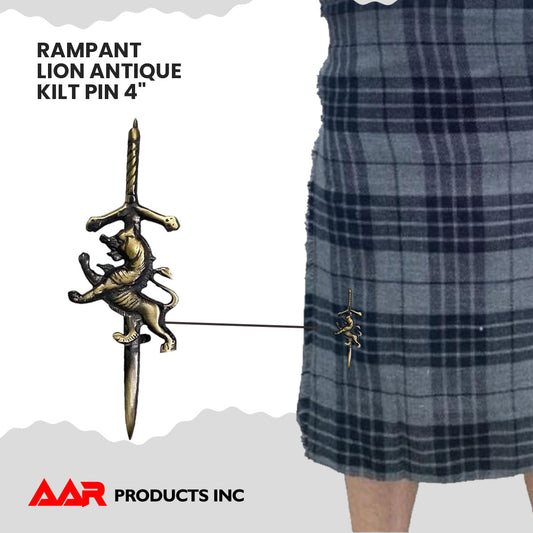 Scottish Kilt Pin Highland Rampant Lion Badge kilts pin 4" Antique