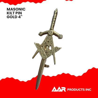 Scottish Masonic Kilt Pin Highland Long Gold 4" AAR