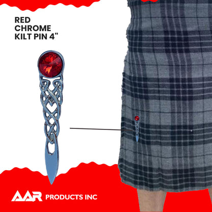Scottish Kilt Pin Highland Celtic Knot Stone kilt Pins Chrome Red Stone