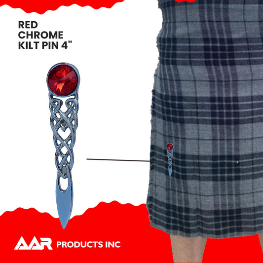 Scottish Kilt Pin Highland Celtic Knot Stone kilt Pins Chrome Red Stone