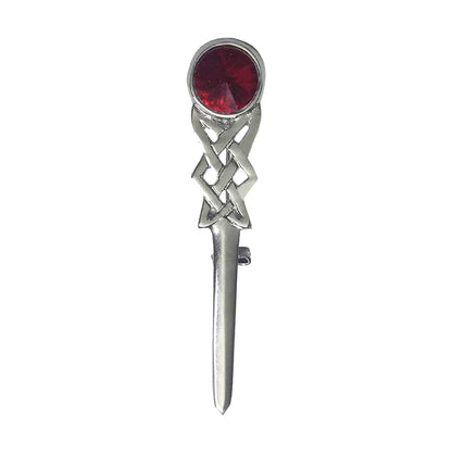 Kilt Pin Scottish Celtic Knot Stone Chrome Finish Red Stone