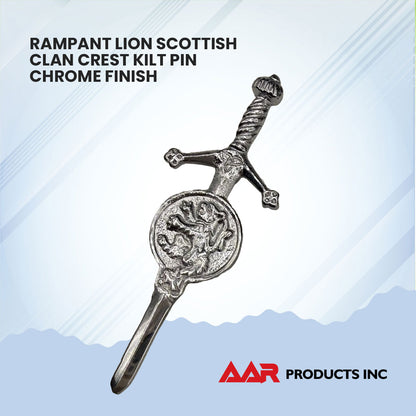 Brand New Kilt Pin with Rampant Lion Badge Chrome Finish