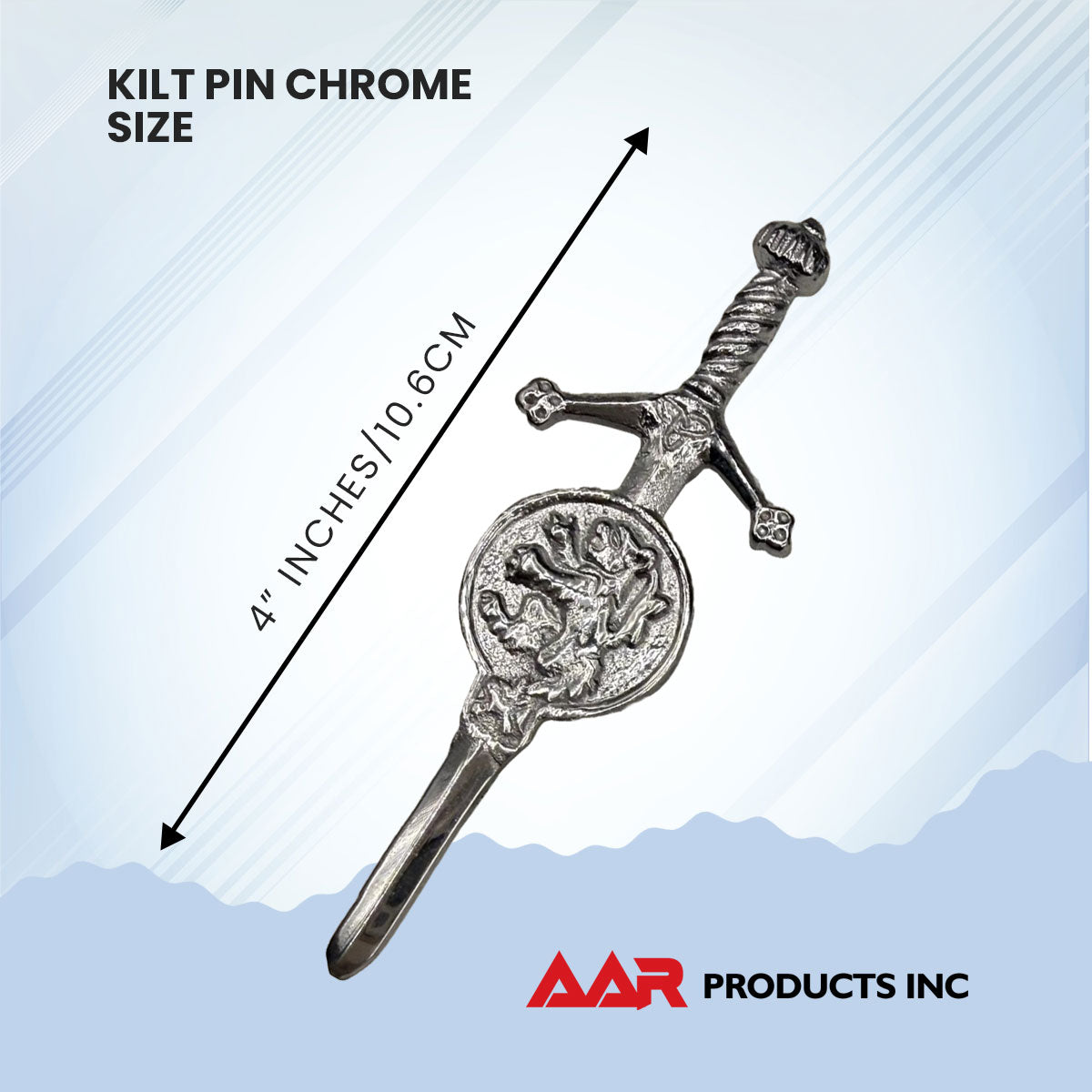 Brand New Kilt Pin with Rampant Lion Badge Chrome Finish