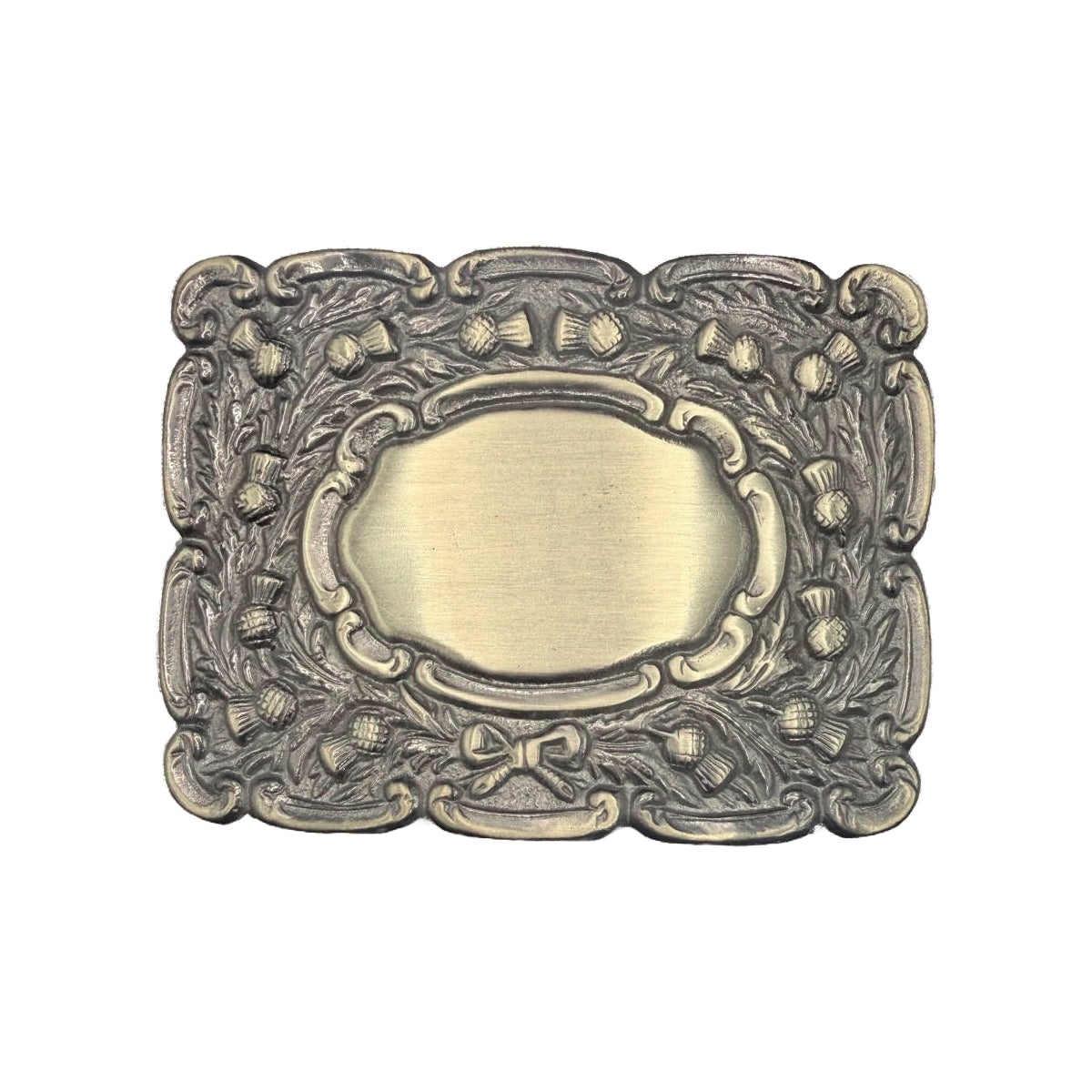 Highland Piper Thistle Design Kilt Belt Buckle Brass Bronze / Chrome Finish