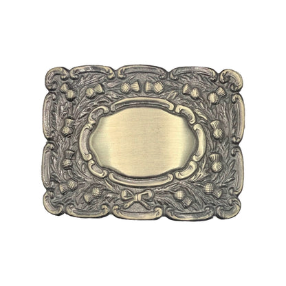 Highland Piper Thistle Design Kilt Belt Buckle Brass Bronze / Chrome Finish