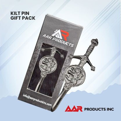 Brand New Kilt Pin with Rampant Lion Badge Chrome Finish