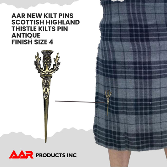 AAR Thistle kilt Pin Highland 4"Antique Finish Scottish Brass