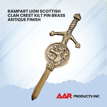 Brand New Kilt Pin with Rampant Lion Badge Antique Finish