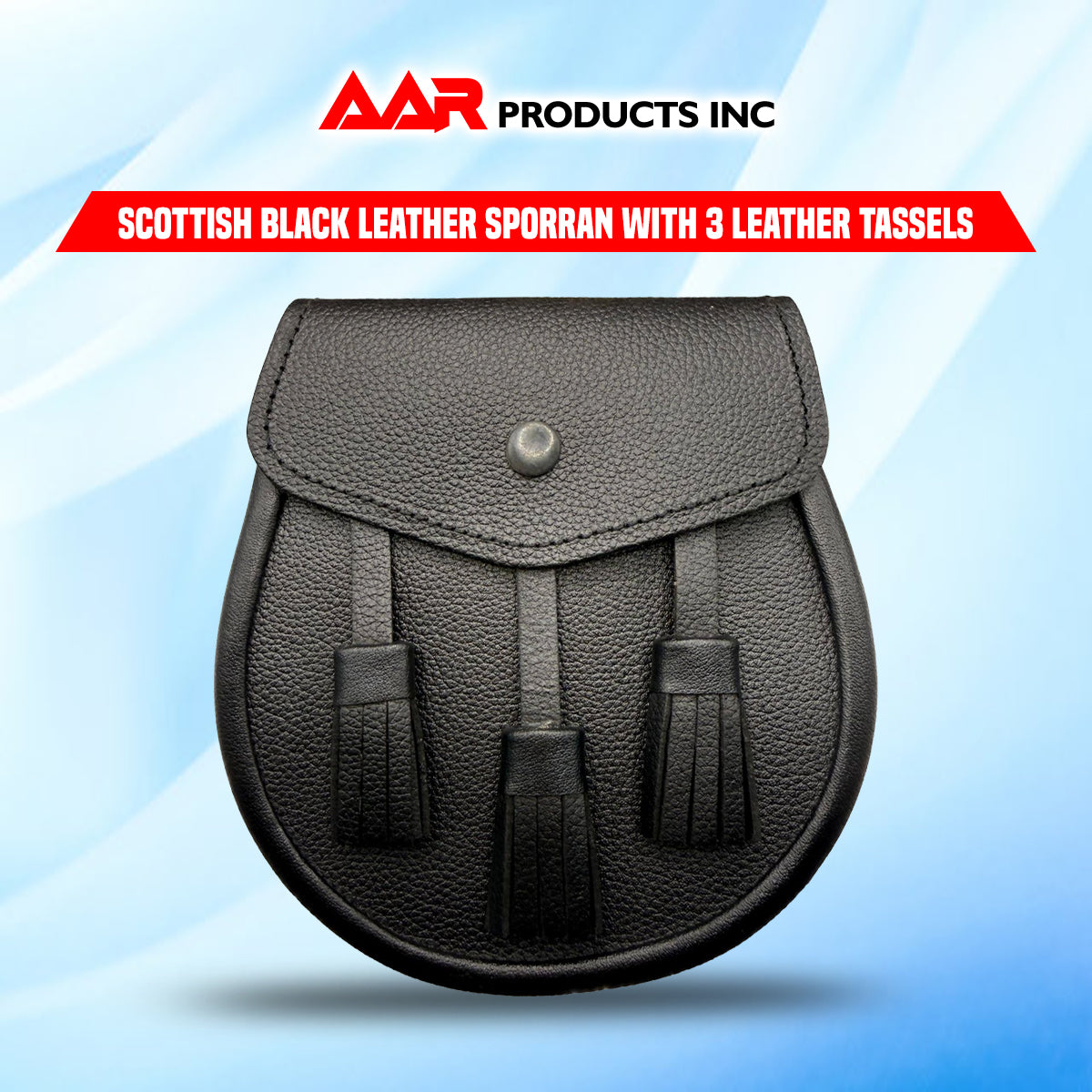 Scottish Kilt Sporran Black Leather 3 Tassels Chain Highland Free Belt Chain