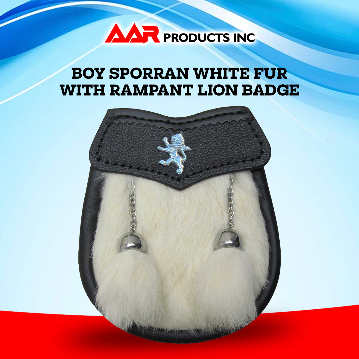 Scottish Boys White Sporran Leather Fur Kilt With 2 Tassels Belt Chain 28"
