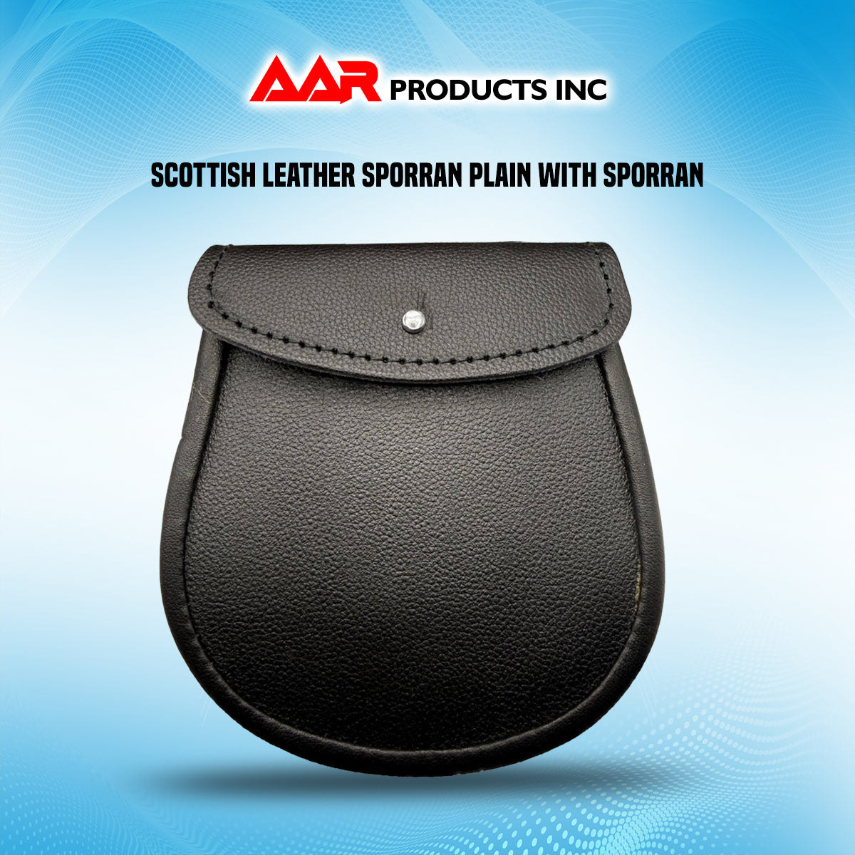 AAR Brand New Black Leather Kilt Sporran with Free Chain & Straps