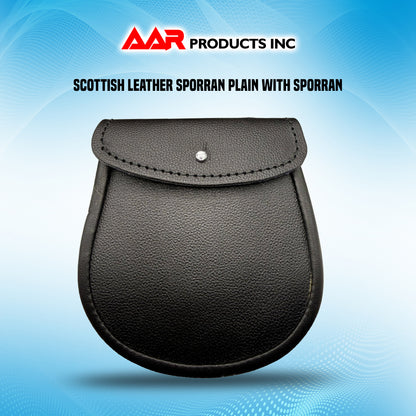 AAR Brand New Black Leather Kilt Sporran with Free Chain & Straps