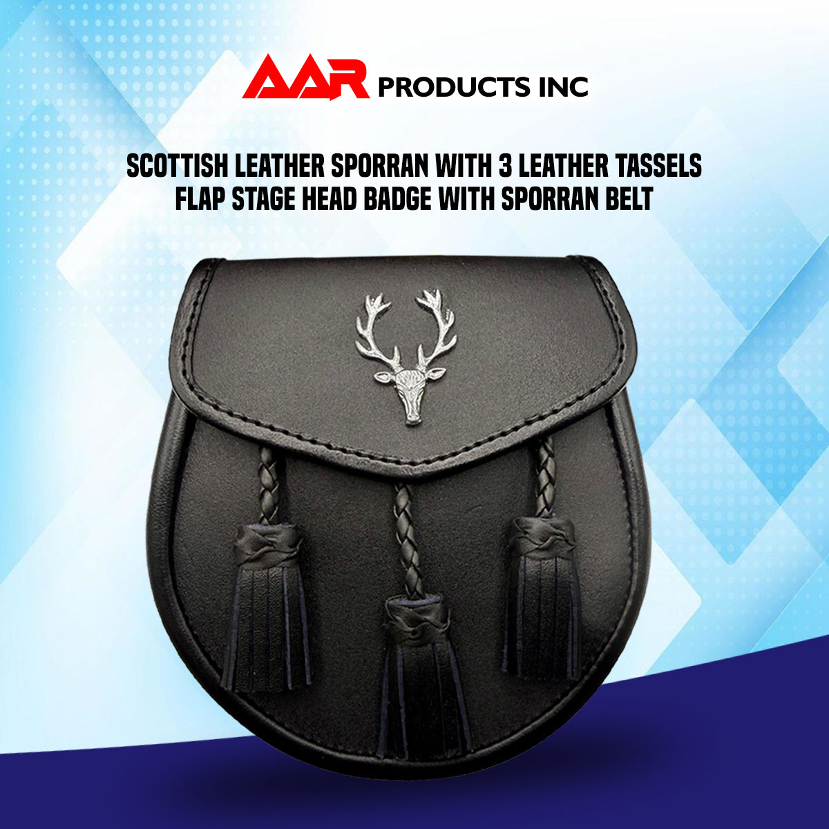 Leather Kilt Sporran Scottish Semi Dress Formal Free Leather Belt Chain Stag Head Design