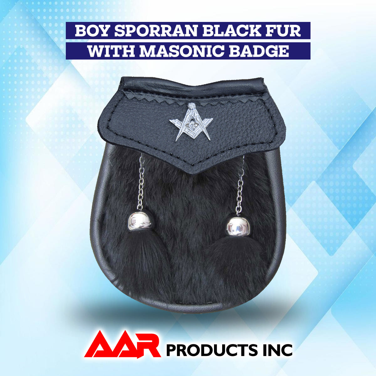 AAR Boys Sporran Black Rabbit Fur 2 Tassels Free Leather Belt Chain Multi Design