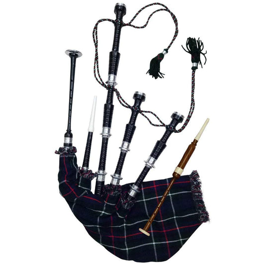 AAR Full size Rosewood Bagpipe Mackenzie Silver Plain Mounts Black Finish Scottish Highland Bagpipes with accessories