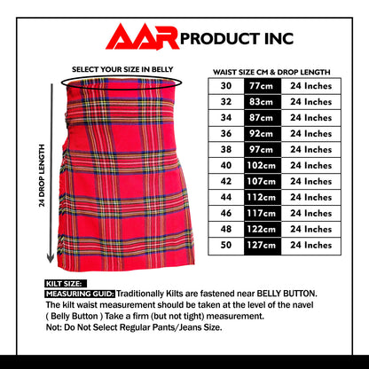 Men’s Scottish Kilt Traditional Royal Stewart 6 yard Kilts Tartan Highland Wear
