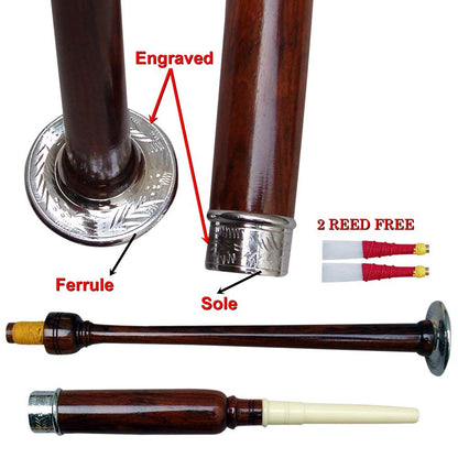 AAR Rosewood Practice Chanter Engraved Mounts Wooden Box with 2 Reeds Free