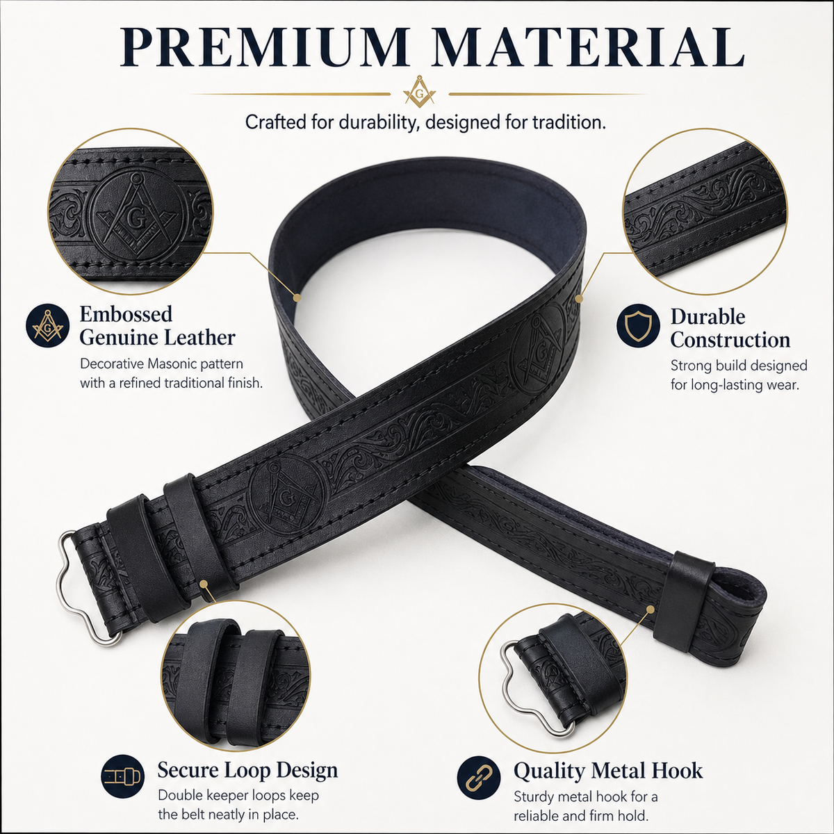 Masonic Kilt belt without Buckle